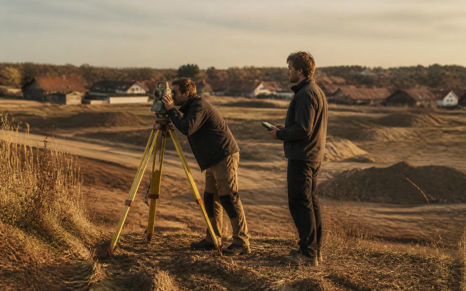 Landinspektør og landmåler fra AAKJAER arbejder sammen i marken