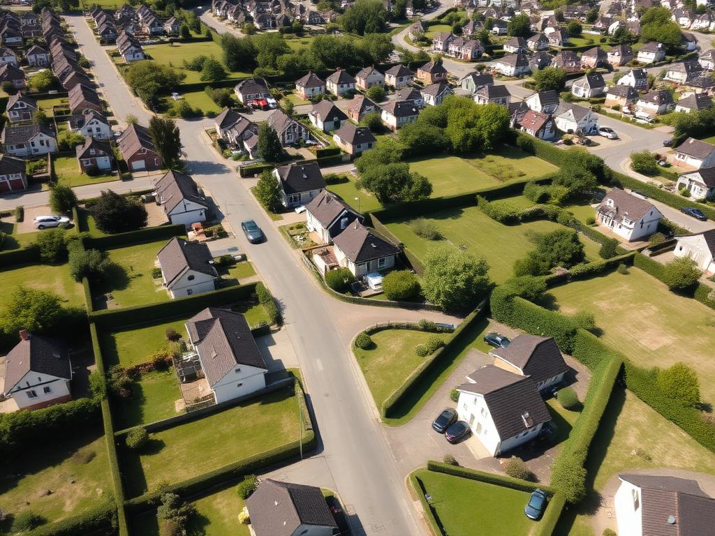 Nyt boligområde under udstykning set fra luften